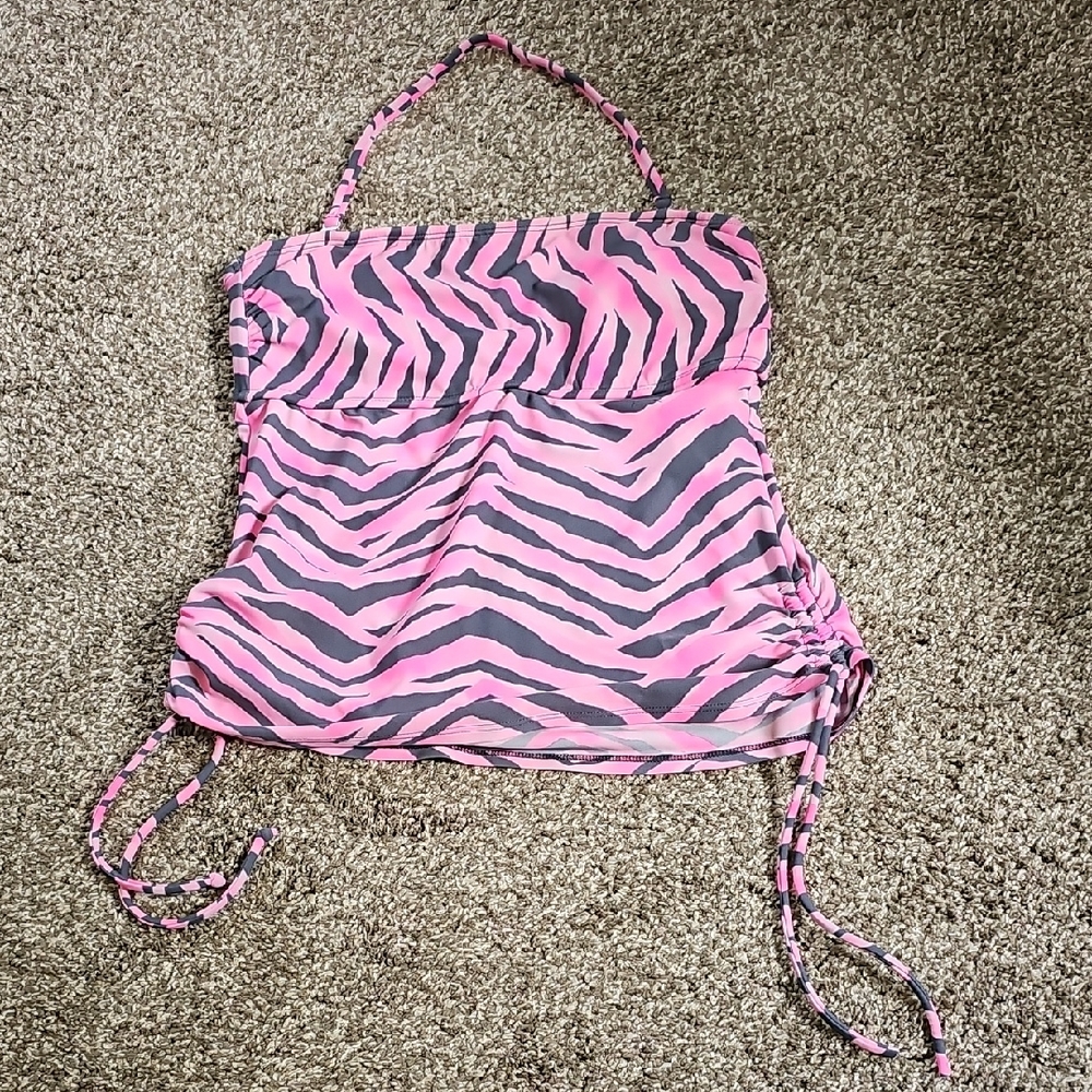 Women's Medium Pink & Grey zebra themed swim top